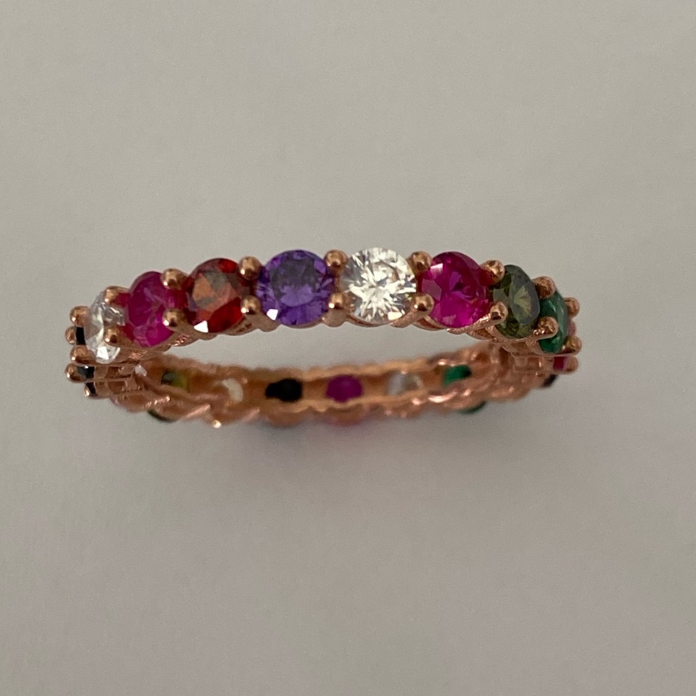 925 Silver band ring round cz 14k rose gold plated